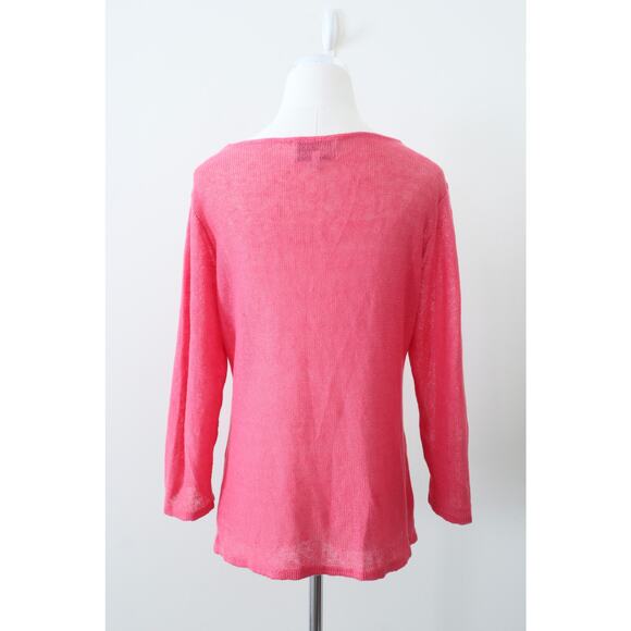 Habitat Size S 100% Linen Draped Neck Knit Blouse 3/4 Sleeve Pink - Picture 7 of 10